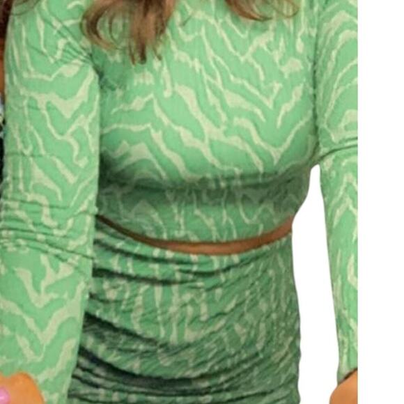 NWT Zara Jacquard Ruched Zebra Print Turtleneck & Skirt Set Green Sz S - Picture 6 of 7